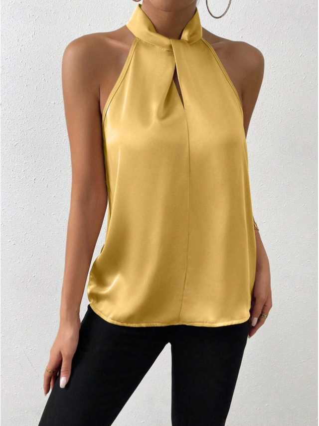  Camisola Feminina Regata Preta Branca Amarela Simples Ombros Frio Rua Moda Diária Gola Halter Ajuste Regular S