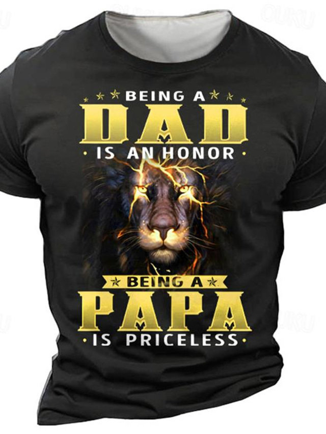  день отца рубашки папы быть папой - это честь лев ежедневно ретро винтажная мужская футболка с 3d принтом футболка спортивная футболка для отдыха на открытом воздухе черная темно-зеленая армейская