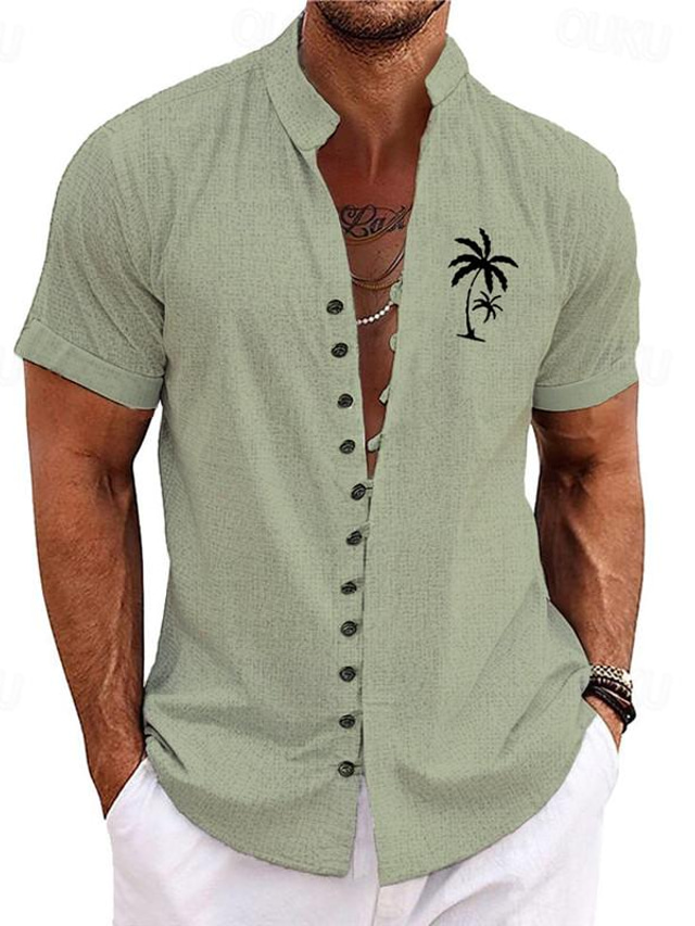  Palm Tree Men's Resort Hawaiian 3D Printed Shirt Holiday Daily Wear Vacation Summer Standing Collar Short Sleeves Blue Green Khaki S M L Polyester Shirt