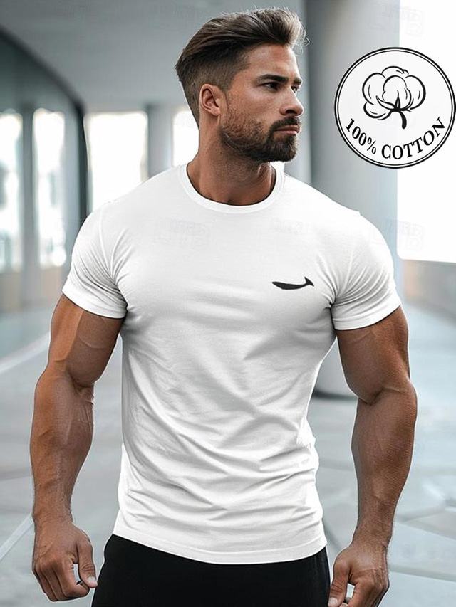  Men's 100% Cotton Shirt Print Tee Men's Graphic Fashion Classic Shirt Short Sleeve White Gray T shirt Comfortable Tee Street Sports Outdoor Summer Fashion Designer Clothing