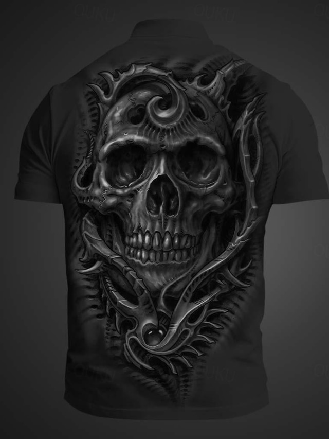  Herren Totenkopf Motiv 3D-Druck Golfpolo Kurzarm Polo-Shirts Umlegekragen Subkulturell Leistung Party Halloween 3D Bedruckt Schwarz Weiß Braun