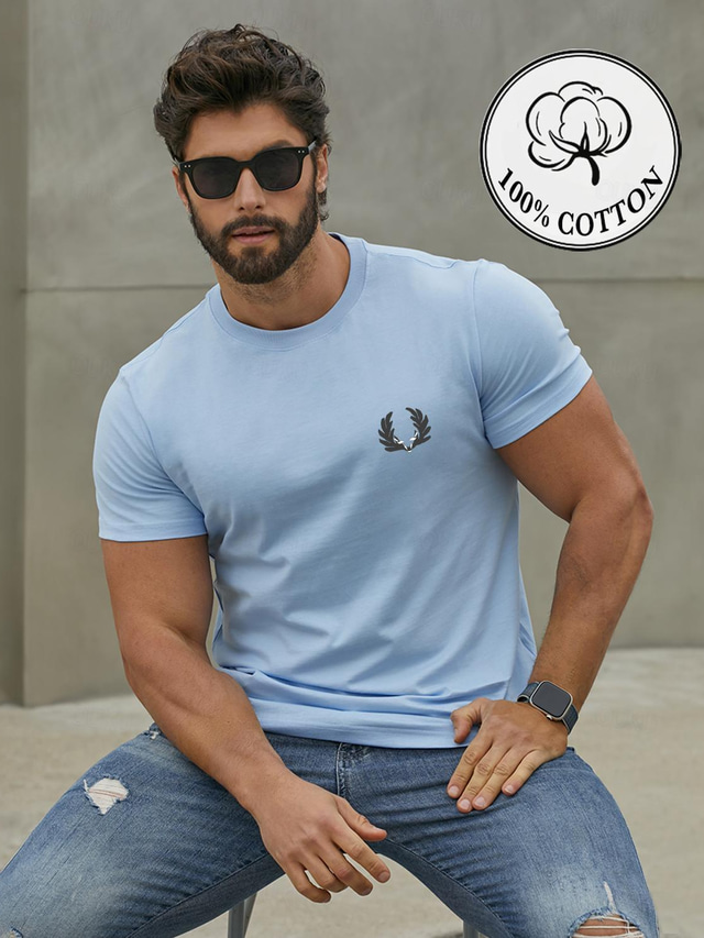  Men's 100% Cotton Leaf T shirt Graphic Tee Top Shirt Fashion Classic Shirt White Gray Short Sleeve Comfortable Tee Street Vacation Summer Fashion Designer Clothing
