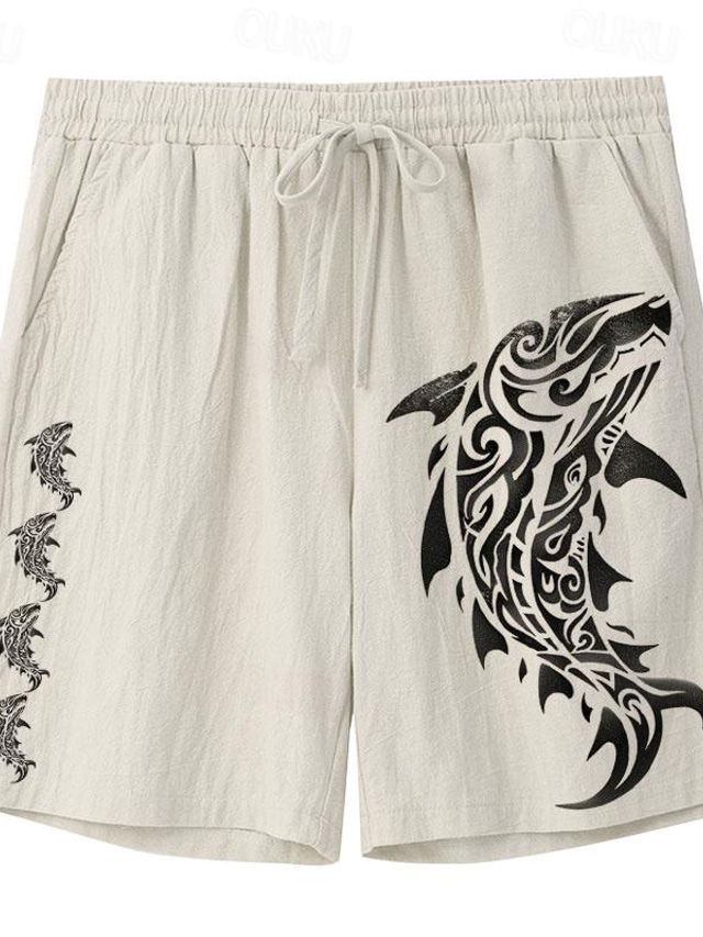  Carefree Interlude X Joshua Jo Men's Fish Printed Vacation Beach Linen Shorts