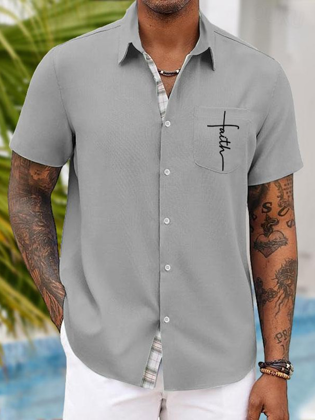  Vertrauen Hawaiianisch Resort Herren Bedruckte Hemden Kurze Ärmel Festtage Freizeitskleidung Urlaub Sommer Umlegekragen Tasche Bedruckt Button-Down Rosa Blau Grün Grau Polyester