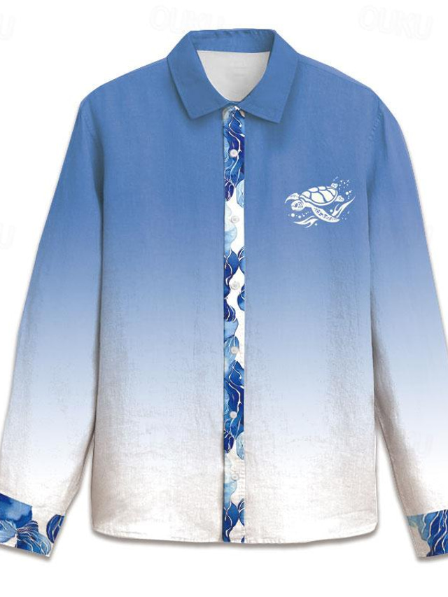  Carefree Interlude X Joshua Jo Men's Gradient Turtle Printed Vacation Long Sleeve Shirts