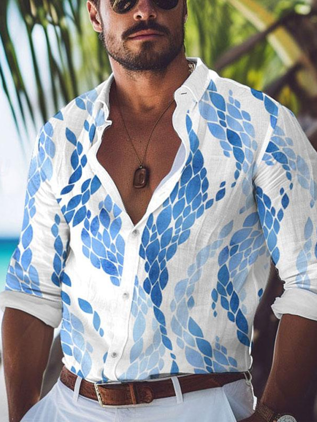  Carefree Interlude X Joshua Jo Men's Scales Water Ripples Printed Vacation Long Sleeve Shirts