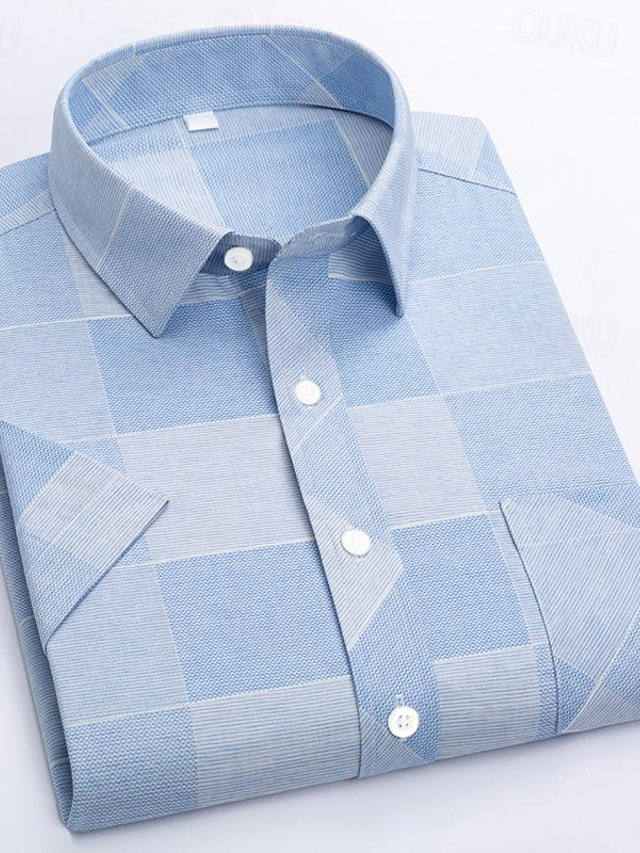  رجالي قميص قميص رسمي أزرق فاتح أزرق أزرق داكن كم قصير مخطط طوي ربيع & الصيف زفاف المكتب & الوظيفة ملابس طباعة