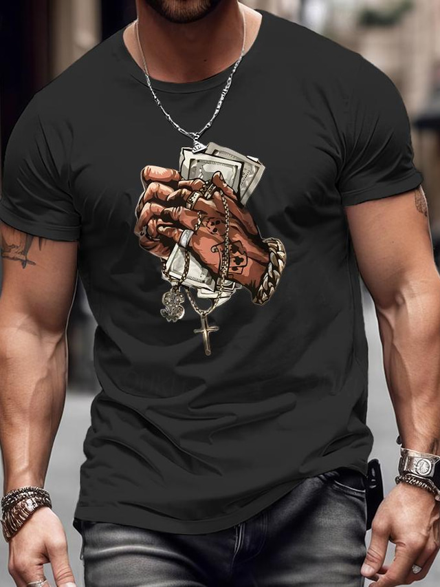  Graphic Hand Faith Designer Retro Vintage Casual Men's 3D Print T shirt Tee Sports Outdoor Holiday Going out T shirt Black Burgundy Green Short Sleeve Crew Neck Shirt Spring & Summer Clothing Apparel