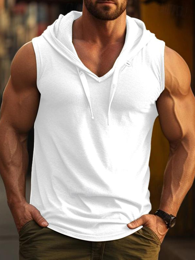  Men's Tank Top Vest Top Undershirt Sleeveless Shirt Plain Hooded Outdoor Going out Sleeveless Clothing Apparel Fashion Designer Muscle