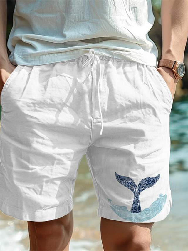  Herr Shorts Sommarshorts Beach Shorts Snörning Elastisk midja Mönster Djur Hav Komfort Andningsfunktion Kort Utomhus Helgdag Utekväll Hawaiisk Ledigt Svartvit Vit&Blå