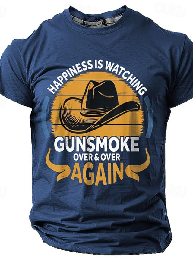  Happiness Is Watching Gunsmoke over Again Street Style Men's 3D Print T shirt Tee Tee Top Sports Outdoor Holiday Going out T shirt Black Brown Army Green Short Sleeve Crew Neck Shirt Spring & Summer