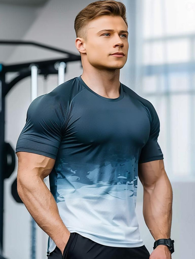  Men's T shirt Tee Gym Shirt Sports T-Shirt Crew Neck Short Sleeve Sports & Outdoor Vacation Casual Daily Gym Quick dry Breathable Plain Navy Blue Activewear Fashion Basic