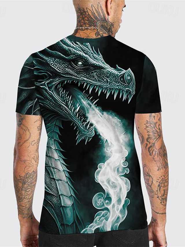  Dragon Guardian x LU | Men's Dragon Mythical Creature Dark Style Streetwear Henley T Shirt Short Sleeves