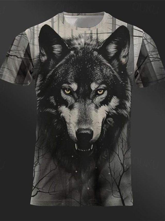  Graphic Animal Wolf Designer Retro Vintage Casual Men's 3D Print T shirt Tee Tee Top Sports Outdoor Holiday Going out T shirt Khaki Dark Gray Gray Short Sleeve Crew Neck Shirt Spring & Summer