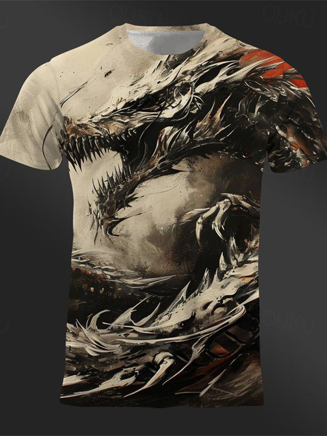  Graphic Dragon Daily Designer Retro Vintage Men's 3D Print T shirt Tee Tee Top Sports Outdoor Holiday Going out T shirt Khaki Dark Blue Short Sleeve Crew Neck Shirt Spring & Summer Clothing Apparel S