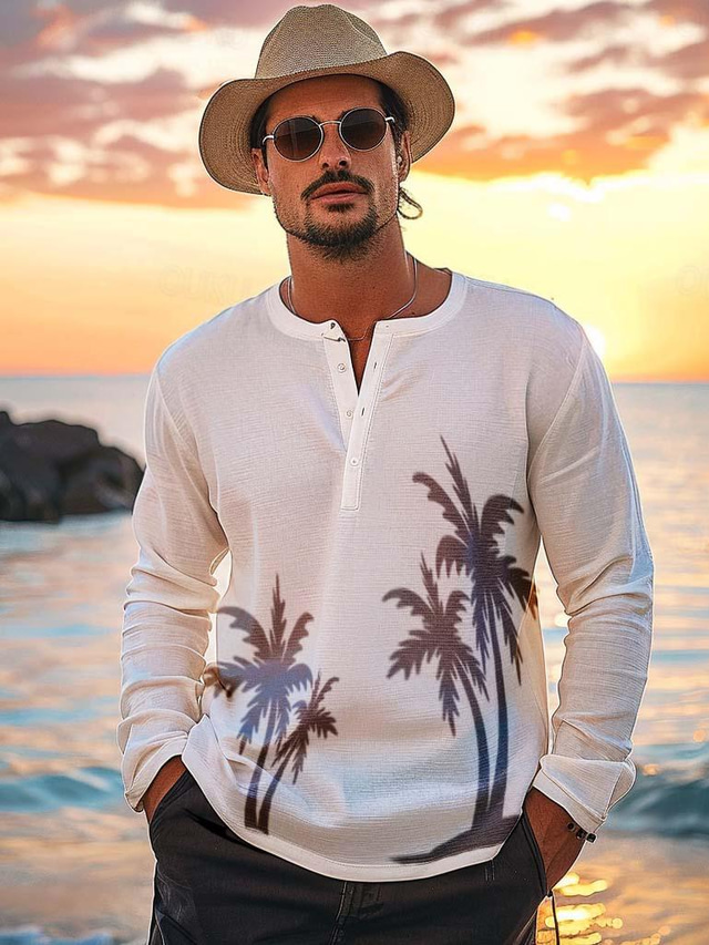  Men's Graphic Henley Shirt  Fashion Outdoor Casual Tee Top Street Casual Daily T shirt White Long Sleeve Henley Shirt Spring & Summer Clothing Apparel