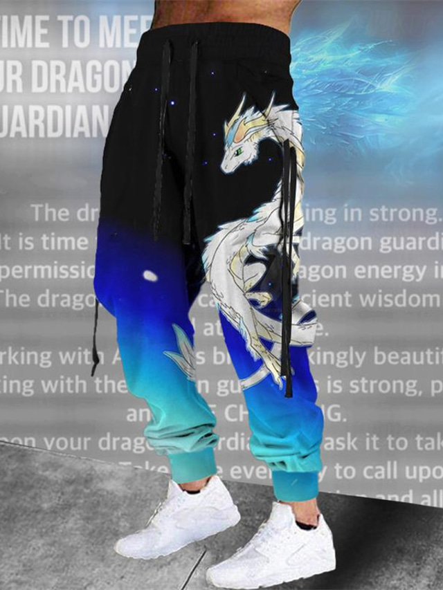  gardien du dragon x lu | Pantalon de survêtement streetwear de style sombre pour hommes dragon loong créature mythique