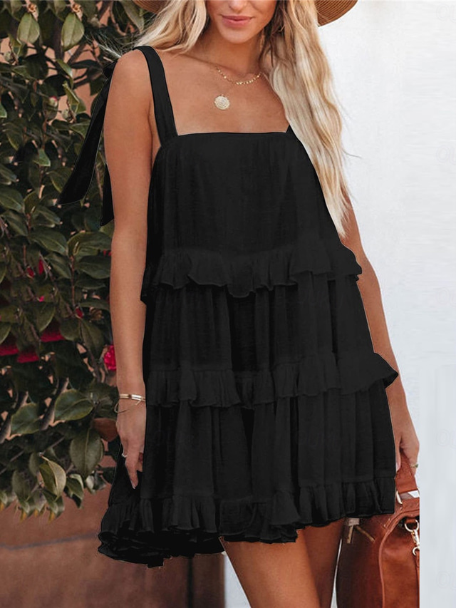  Women's Mini Dress White Dress Graduation Dress Casual Dress Summer Dress Streetwear Vacation Street Holiday Loose Fit Sleeveless Strap Black White Summer