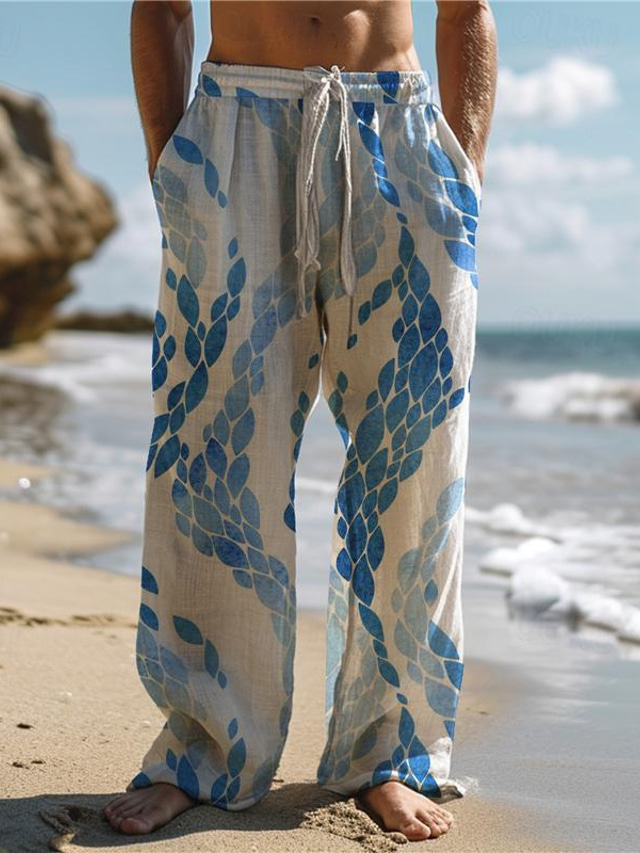  Herren Hawaiianisch Blatt Hosen Hose 3D-Druck Hose mit geradem Bein Mittlere Taillenlinie Elastischer Kordelzug in der Taille Outdoor Strasse Festtage Sommer Frühling Herbst entspannte Passform