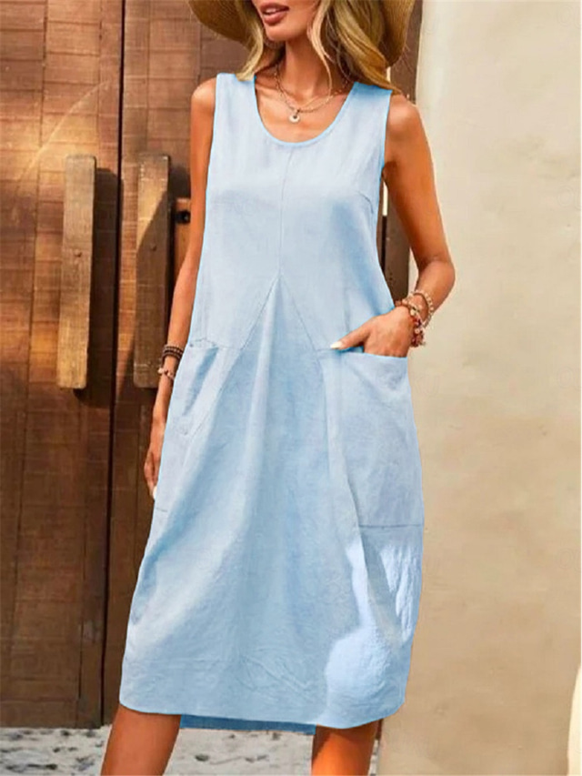  Pentru femei Bleumarin Albastru piscină Maro Vară Primăvară Rochii Midi Rochii inspirate din in Rochie casual Rochie Tip Maieu De Bază Modern Zilnic Sfârșit de săptămână Potrivire Largă Simplu Stil