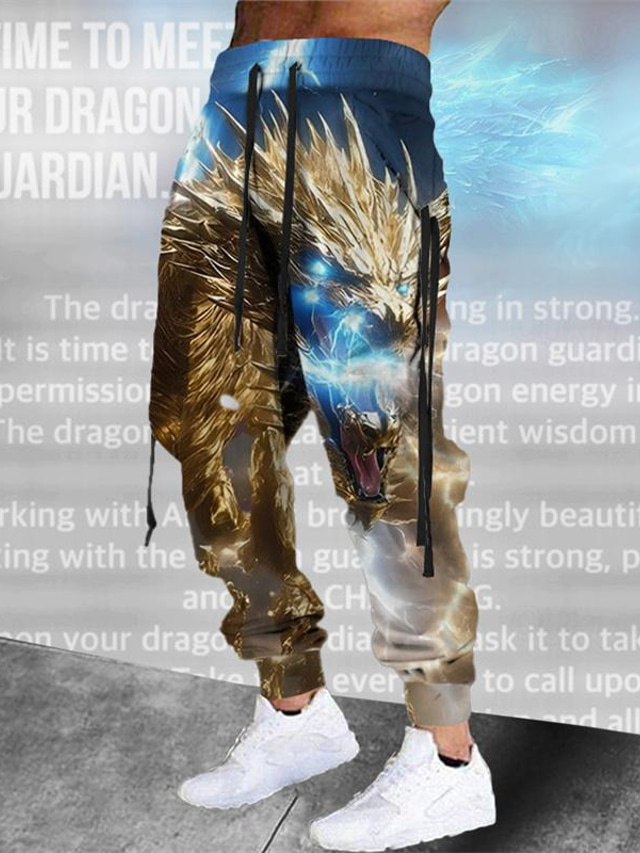  gardien du dragon x lu | Pantalon de survêtement streetwear style sombre dragon créature mythique pour hommes