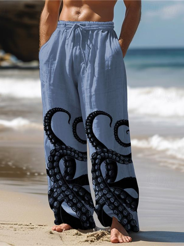  Homens Havaiana Polvo Calças Impressão 3D Calças de perna reta Cintura Média Cintura elástica com cordão Ao ar livre Rua Feriado Verão Primavera Outono Assenta Relaxadamente Micro-Elástica