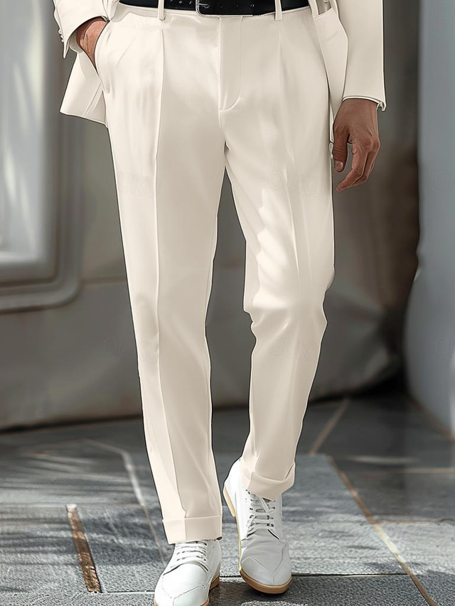  Men's Dress Pants Trousers Pocket Straight Leg Solid Color Comfort Breathable Full Length Formal Wedding Party Black Khaki High Waist Micro-elastic