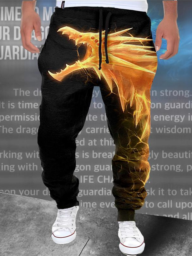  Strażnik smoka x lu | Męskie spodnie dresowe ze smokiem, mitycznym stworzeniem, w ciemnym stylu