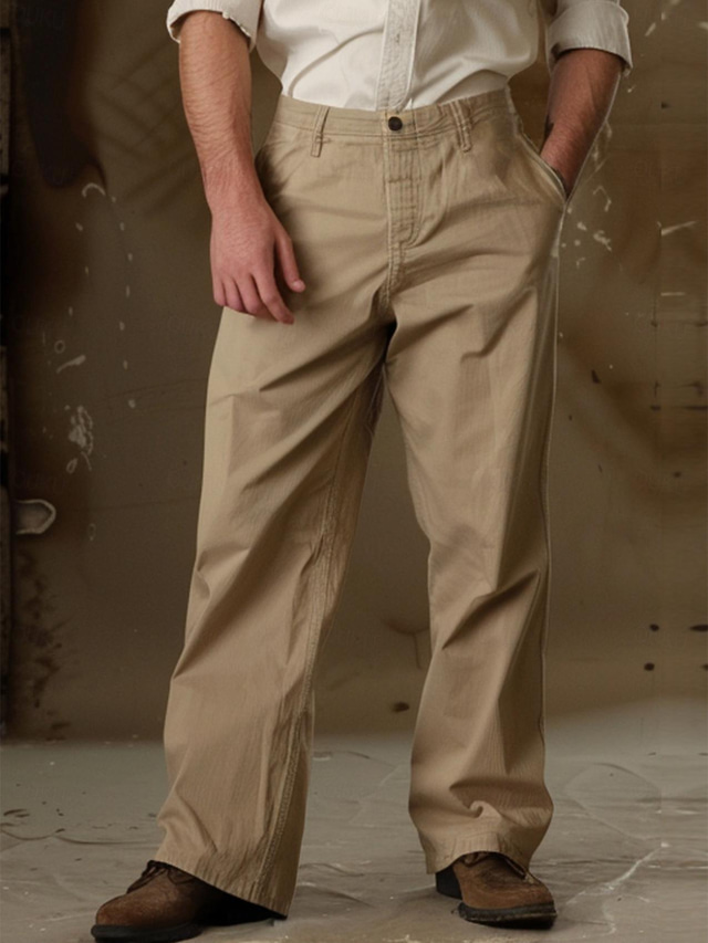  Hombre Pantalones Chinos pantalones de trabajo pantalones chinos Bolsillo delantero Pierna recta Color sólido Comodidad Longitud total Exterior Trabajo Diario Moda Clásico Negro Caqui Rígido