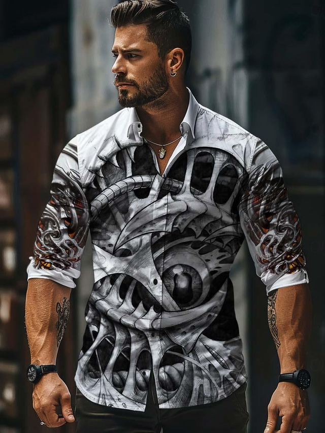  جماجم 3D طباعة ثقافة فرعية رجالي قمصان مطبوعة مناسب للحفلات شارع عطلة للربيع والصيف طوي كم طويل أبيض 1, أبيض S, M, L 4-طريقة سترتش النسيج قميص