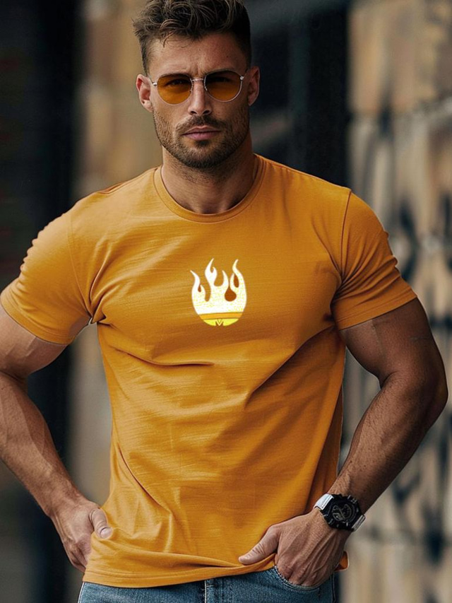  miesten rento t-paita graafinen t-paita muoti ulkoilu t-paita katu rento päivittäinen t-paita musta oranssi harmaa lyhythihainen pyöreä kaula-paita kevät- ja kesävaatteet vaatteet