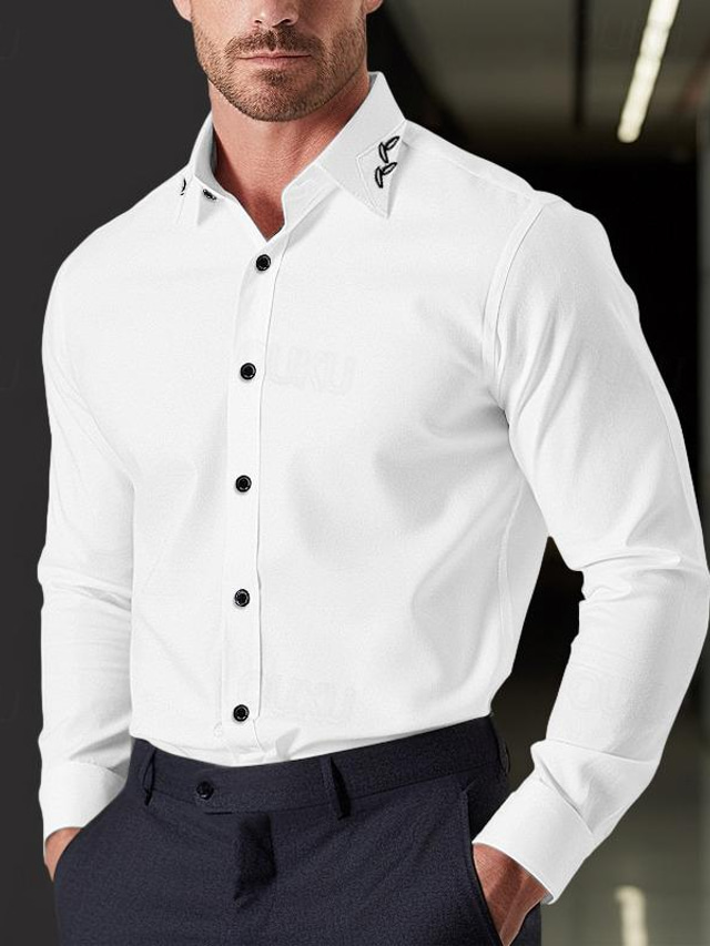  Men's Shirt Dress Shirt Black White Pink Long Sleeve Plain Lapel Spring &  Fall Office & Career Wedding Party Clothing Apparel