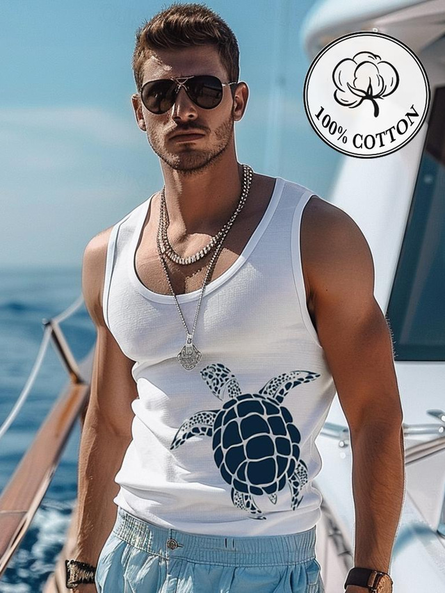  Men's 3D Print Tank Top Graphic Fashion Outdoor Casual  Vest Top Undershirt Street Casual Daily T shirt White Blue Sleeveless Crew Neck Shirt Spring & Summer Clothing Apparel