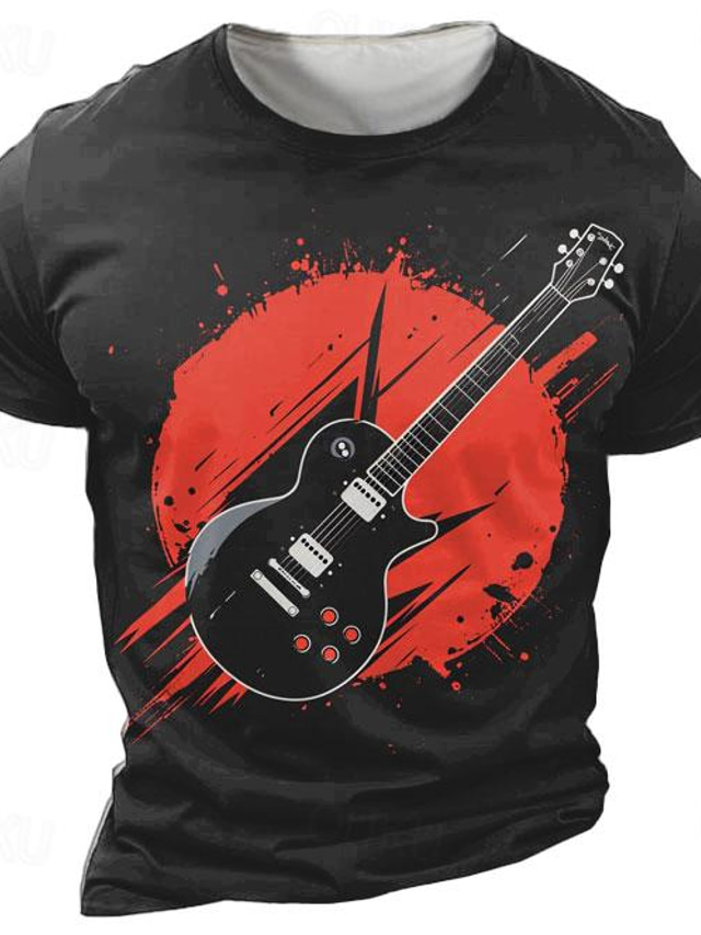  Męskie Gitara Koszula Podkoszulek Krótki rękaw Podkoszulek Druk 3D Półgolf Koszula Urlop Retro / vintage Ulica Codzienny Czarny 1 Czarny Biały Lato Wiosna Odzież S M L XL XXL XXXL