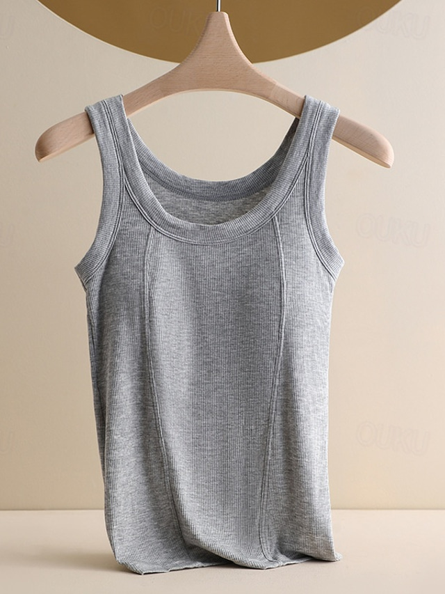  Women's Camisole Tank Top Basic Sleeveless Regular Tops Crew Neck Black White Brown Gray Summer