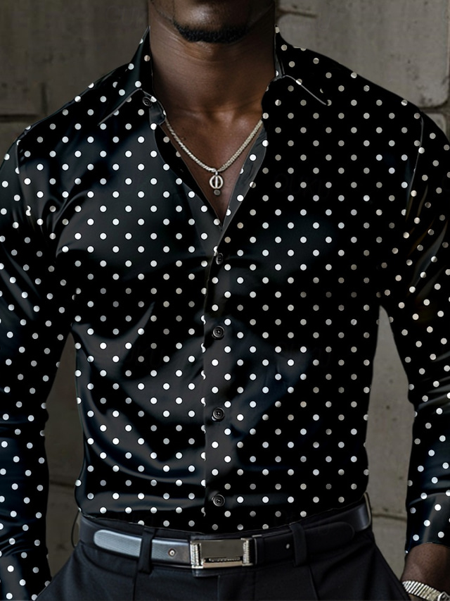  Men's Polka Dot Geometric Pattern Dress Shirt Button Up Shirt Long Sleeve Fashion Casual Daily Evening Party Vacation Summer Spring Fall Turndown Collared Shirts Buttons Print Black Blue