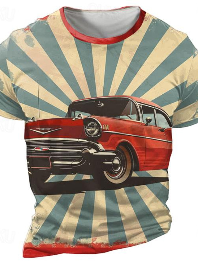  Herren Auto T Shirt Kurzarm T-Shirt 3D-Druck Rundhalsausschnitt Hemd Urlaub Retro Vintage 1950s Party Strasse Rote Khaki Sommer Frühling Bekleidung S M L XL XXL XXXL