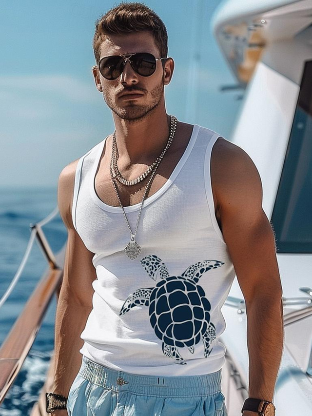  Men's 100%Cotton 3D Print Tank Top Graphic Fashion Outdoor Casual  Vest Top Undershirt Street Casual Daily T shirt White Blue Sleeveless Crew Neck Shirt Spring & Summer Clothing Apparel