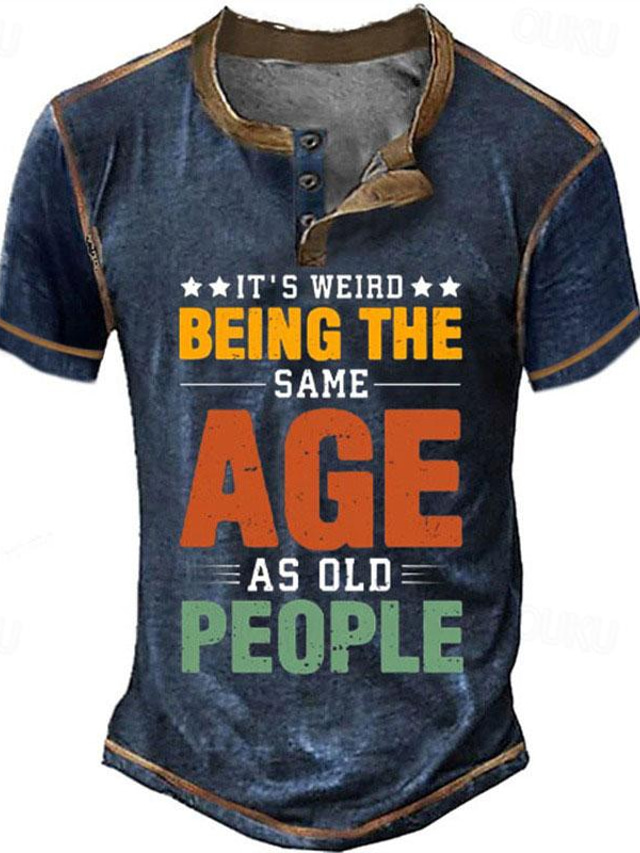  Graphic Old People Fashion Retro Vintage Classic Men's 3D Print T shirt Tee Henley Shirt Sports Outdoor Holiday Going out T shirt Black Army Green Dark Blue Short Sleeve Henley Shirt Spring & Summer