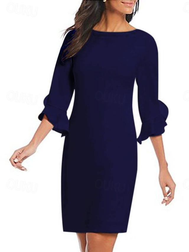  Suknie Koktajlowe Sheath Minimalistyczna Suknia na Przyjęcie Koktajlowe do Kolan 3/4 Rękaw Dekolt Kryształowy Jesienne Wesele Gość Chiffon z Falbanami Suknie