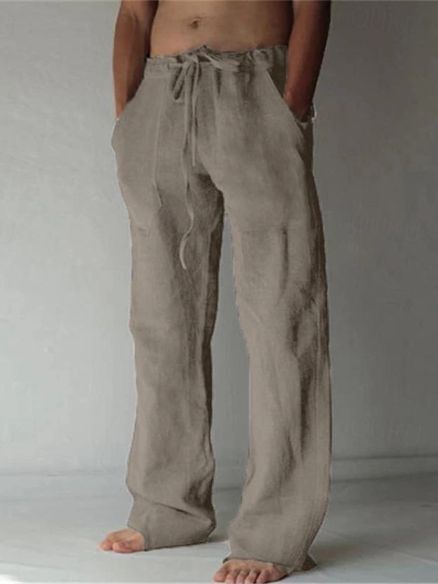 Men's Linen Pants Solid Color Casual Pants Fashion Straight-Leg ...