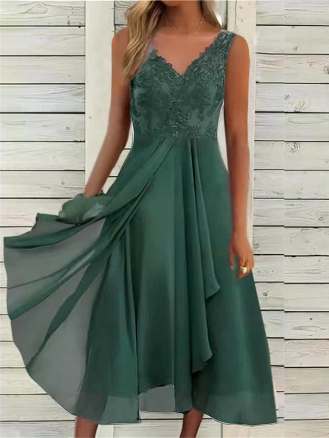  Pentru femei Rochii Midi Rochie de dantela Rochie casual Rochie de Cocktail Rochie pentru invitata de nunta Șic Stradă Casual Vacanță Stradă Concediu Fit regulat Fără manșon În V Albastru piscin