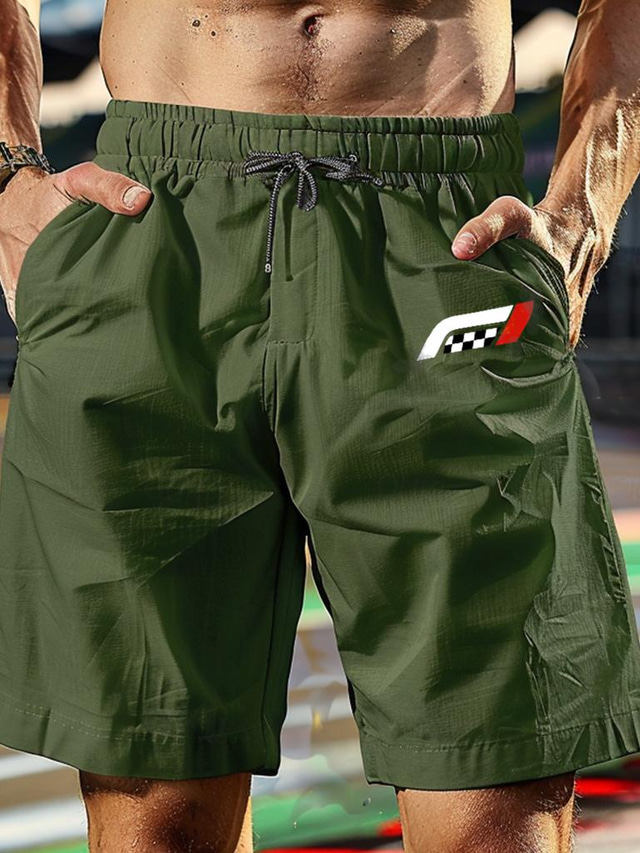  Men's Shorts Slacks Pocket Solid Color Breathable Quick Dry Short Outdoor Casual Daily Vacation Sports Green Micro-elastic