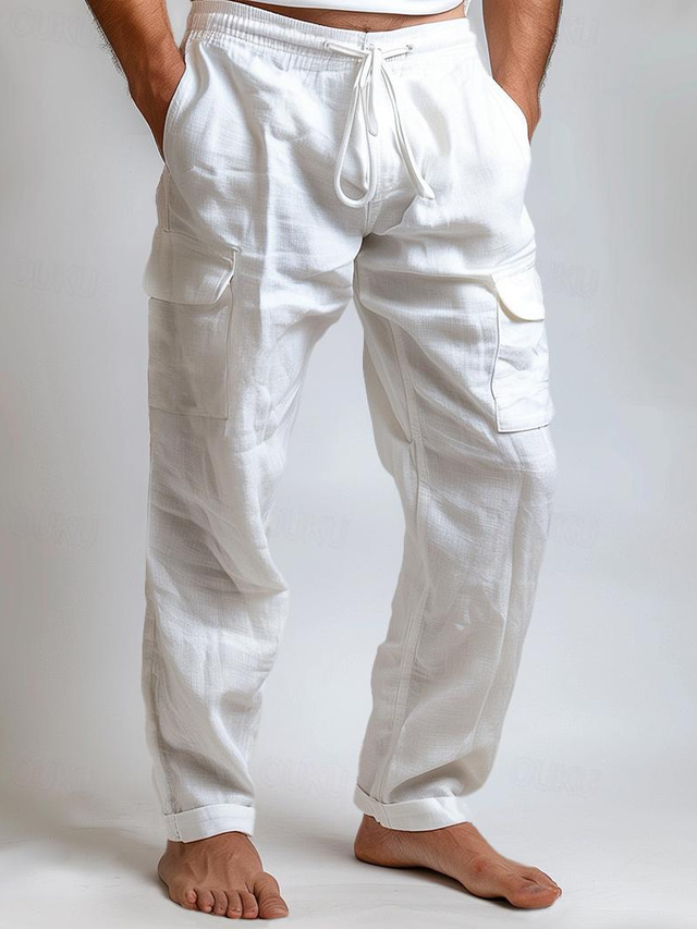  Hombre Pantalones cargo Pantalones Pantalones de verano Pantalones de playa Correa Cintura elástica Multi bolsillo Plano Comodidad Transpirable Longitud total Exterior Diario Noche Moda Casual Negro