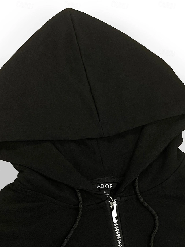 Men's Zip Up Hoodies Black White Hooded Graphic Geometric Sportswear ...