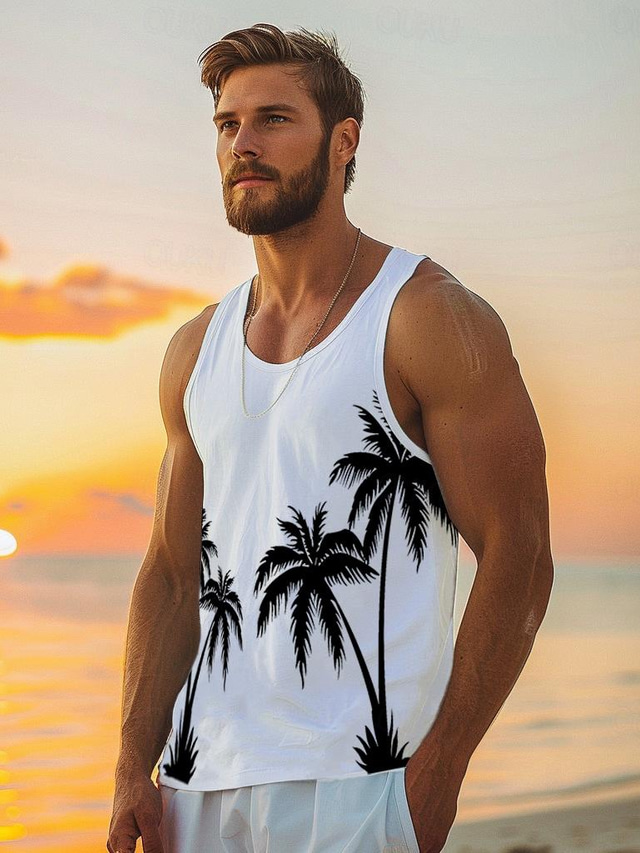  Men's Graphic Tank Top Conch Fashion Outdoor Casual 3D Print  Vest Top Undershirt Street Casual Daily T shirt White Blue Sleeveless Crew Neck Shirt Spring & Summer Clothing Apparel