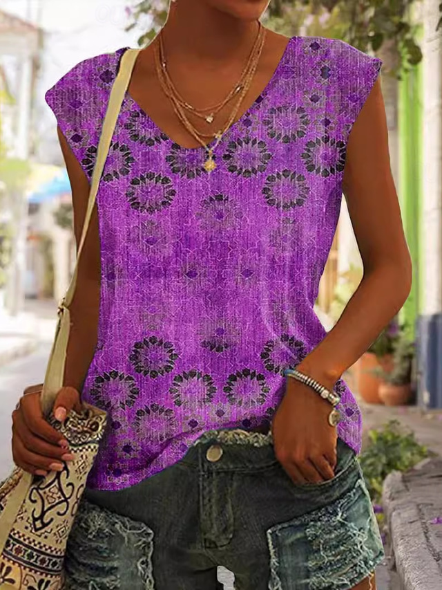  Women's Camisole Tank Top Casual Floral Print Sleeveless Regular Tops V Neck Vacation Daily Yellow Red Blue Purple Green Summer
