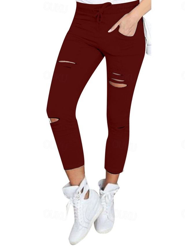  Dames Leggings Casual / Dagelijks Enkellengte Effen Zijzakken Uitknippen Buikcontrole Billenlift Ademend Rekbaar Weekend Wijn Zwart Wit Grijs Lente zomer Mager