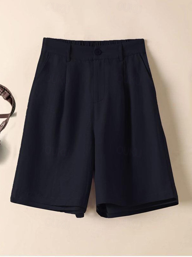  Women's Shorts Casual Daily Short Plain Side Pockets Breathability Comfortable Inelastic Weekend Black White Khaki Summer Regular Fit