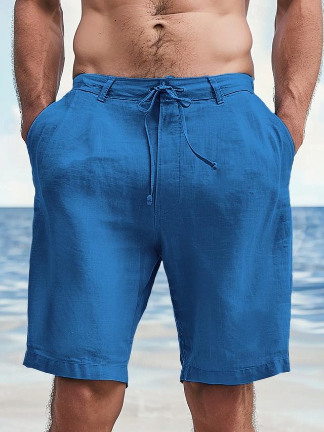  Homens Calção Shorts de linho Shorts de verão Shorts de praia Bolsos Com Cordão Tecido Respirável Macio Comprimento do joelho Diário Feriado Praia à moda Casual Branco Azul Sem Elasticidade